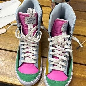 Nike Women's Pink, Green, and Yellow High-Top Sneakers